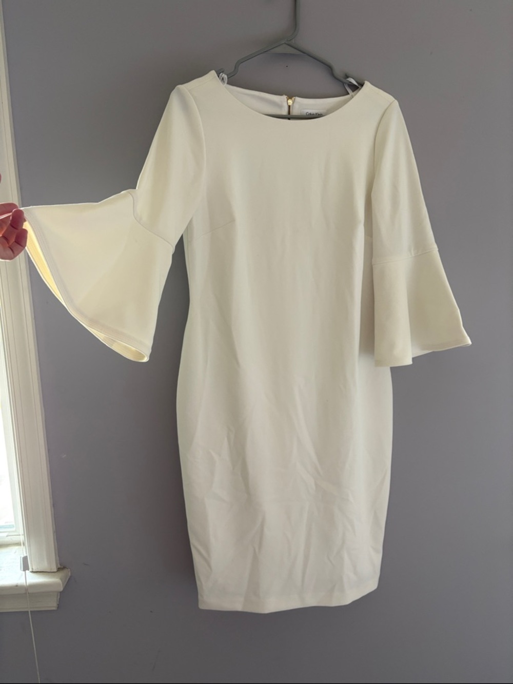 Calvin Klein Cream Bell-Sleeve Midi Dress